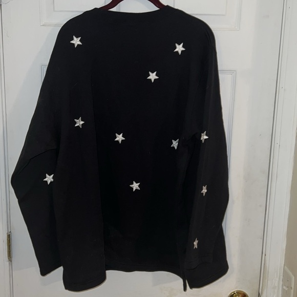 Quacker Factory Black Blouse Stars Beads 1X - Picture 2 of 6